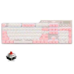 Ajazz AK35I 110 Keys White Light Backlight PBT Keycap Wired Mechanical Keyboard Red Shaft (Pink White)