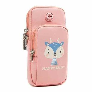 Large Running Mobile Phone Arm Bag Cartoon Mobile Phone Bag(Watermelon Pink Deer)