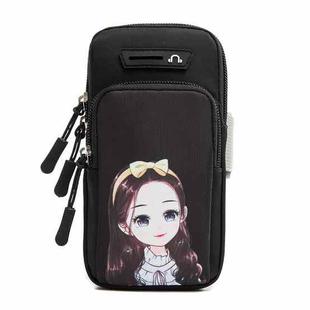Large Running Mobile Phone Arm Bag Cartoon Mobile Phone Bag(Black Girl)