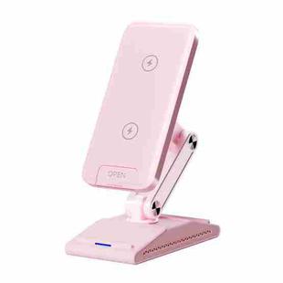 3-In-1 15W Portable Folding Desktop Stand Mobile Phone Wireless Charger(Pink)