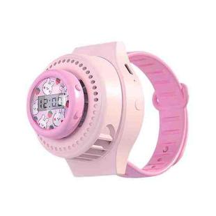 3212 Time Display Cartoon Watch Fan USB Charging Mini Kids Fan(Pink)