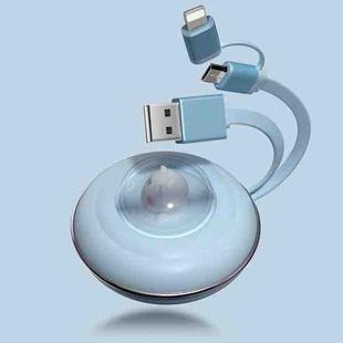 ICARER FAMILY 2 In 1 USB to 8 Pin/Micro Cartoon Retractable Data Cable 2.4A Phone Fast Charging Cable(Blue)