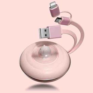 ICARER FAMILY 2 In 1 USB to 8 Pin/Micro Cartoon Retractable Data Cable 2.4A Phone Fast Charging Cable(Pink)