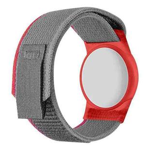 For AirTag Nylon Strap Wristband Anti-lost Tracker Protective Case(Red Gray)