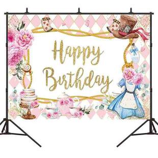 210 x 150cm Pink Flowers Cake Cartoon Birthday Background Cloth Birthday Decoration Banner Hanging Flags