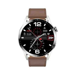 Sports Health Monitoring Waterproof Smart Call Watch With NFC Function, Color: Silver-Brown Leather+Red Silicone