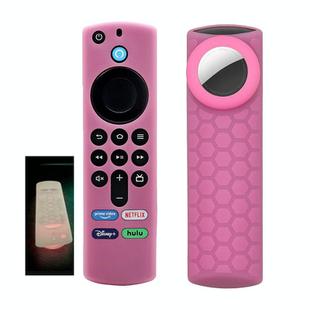 2pcs Remote Control Case For Amazon Fire TV Stick 2021 ALEXA 3rd Gen With Airtag Holder(Luminous Pink)