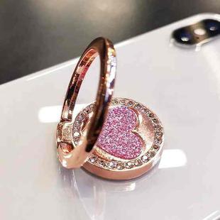 Round Glitter Heart Mobile Phone Ring Holder Metal Stand(Rose Gold)