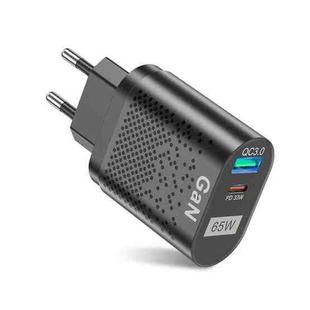 BK375-GaN EU Plug USB+Type-C 65W GaN Mobile Phone Charger PD Fast Charge Computer Adapter, Color: Black