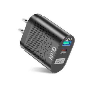 BK375-GaN US Plug USB+Type-C 65W GaN Mobile Phone Charger PD Fast Charge Computer Adapter, Color: Black