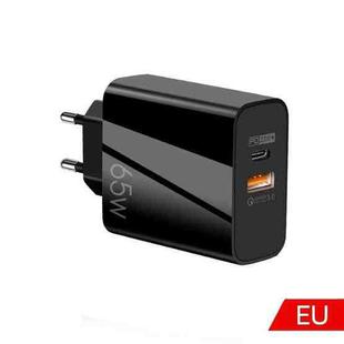 65W USB-C/Type-C+USB Dual Port GaN Charger QC3.0 Laptop Universal Charger EU Plug Black