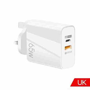 65W USB-C/Type-C+USB Dual Port GaN Charger QC3.0 Laptop Universal Charger UK Plug White