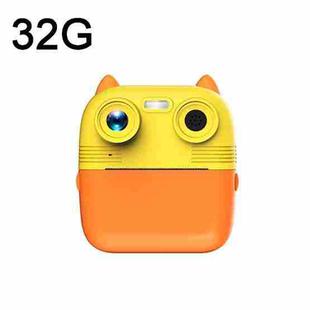 1080P Instant Print Camera 2.8-inch IPS Screen Front and Rear Dual Lens Kids Camera, Spec: Yellow+32G Card 