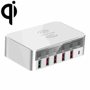 818F 5 USB Ports + Type-C Multifunctional Multi-Port Wireless Charger, Style: UK Plug (White)