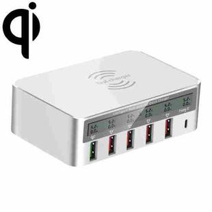 818F 5 USB Ports + Type-C Multifunctional Multi-Port Wireless Charger, Style: AU Plug (White)