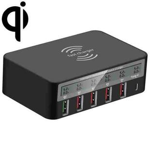 818F 5 USB Ports + Type-C Multifunctional Multi-Port Wireless Charger, Style: UK Plug (Black)