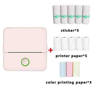 X6 200DPI Student Homework Printer Bluetooth Inkless Pocket Printer Pink 5 Printer Papers+5 Sickers+3 Color Papers