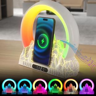 Flame Mountain Ambient Light Wireless Charger Smart Alarm Clock Bluetooth Speaker with Wake-up Function(White)