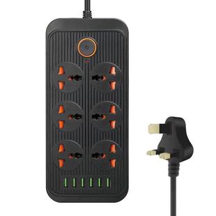 A07 2m 3000W 6 Plugs + 6-USB Ports Multifunctional Flame-retardant Socket with Switch(UK Plug)