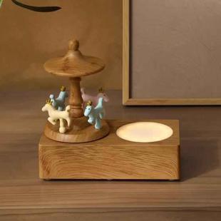 Carousel Shape Night Light Cute Wireless Bluetooth Speaker(Wood Grain)