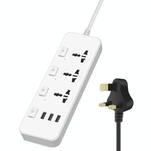T14 2m 2500W 3 Plugs + 3-USB Ports Multifunctional Socket With Switch, Specification: UK Plug (White)