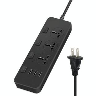 T14 2m 2500W 3 Plugs + 3-USB Ports Multifunctional Socket With Switch, Specification: US Plug (Black)