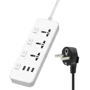 T14 2m 2500W 3 Plugs + 3-USB Ports Multifunctional Socket With Switch, Specification: EU Plug (White)