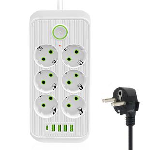 F06 2m 2500W 6 Plugs + PD + 4-USB Ports Multifunctional Socket With Switch, EU Plug(White)