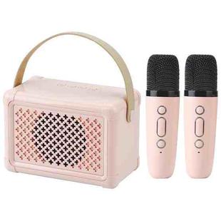 Portable Bluetooth Speaker Home Mini Karaoke Audio, Style: Dual-Microphone+Speaker(Pink)