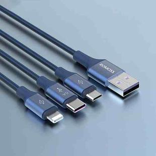 ROMOSS 3-In-1 66W 6A USB To 8 Pin / Type-C / USB-C / Micro Charging Cable Nylon Braid Cord 1M(Blue)