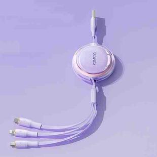 ROMOSS CB258S 3.5A 3-In-1 Telescopic Data Charging Cable USB-A To Type-C & 8 Pin & Micro Wire 1.1m (Purple)