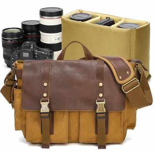 Outdoor Waterproof Camera Bag Leather Waxed Canvas Crossbody Photography Bag(Earth Yellow)