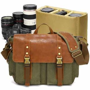 Outdoor Waterproof Camera Bag Leather Waxed Canvas Crossbody Photography Bag(Army Green)