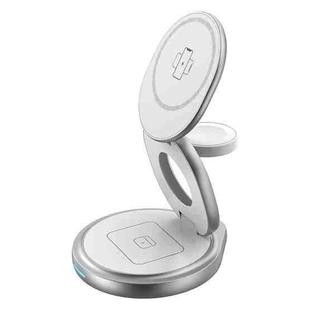 KUULAA KL-W27 3 In 1 Zinc Alloy Magnetic Folding Desktop Stand Wireless Charger(Silver)