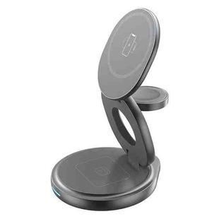 KUULAA KL-W27 3 In 1 Zinc Alloy Magnetic Folding Desktop Stand Wireless Charger(Grey)