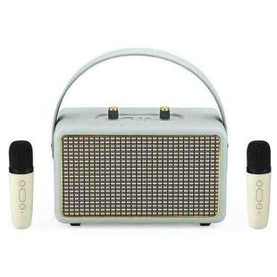 Leather Texture Portable Wooden Home Karaoke Bluetooth Speaker, Color: Gray+Dual-microphone