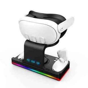 For Meta Quest 3 Headset Charging Base with Dazzle Lights VR Grip Charging Stand(Black)