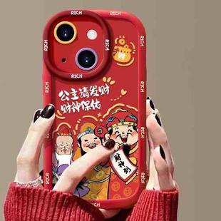 For iPhone 14 Puffy Phone Case Princess Please Fortune God Of Wealth Drop-Proof Phone Case(Red)