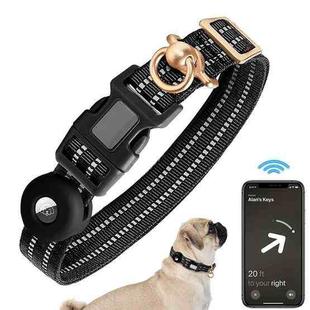 For AirTag Tracker Silicone Sleeve Medium Dog Collar Nylon Reflective Anti-Tangle Pet Collar, Size: M(Black)