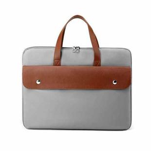 15.6 Inch Contrasting Color PU Leather Laptop Bag Computer Bag Briefcase Cover(Grey)