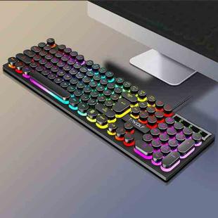 T-WOLF T80 104-Keys RGB Illuminated Office Game Wired Punk Retro Keyboard, Color: Black