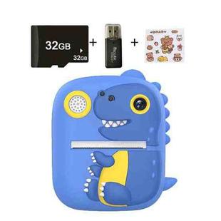 2.4 Inch 1080P HD Instant Printing Camera Childrens Thermal Printer With 32G TF Card(Blue)