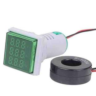 SINOTIMER ST17VAH 3 In 1 Square LED Digital Display AC Voltage Current Frequency Indicator 60-500V 0-100A 20-75Hz(04 Green)