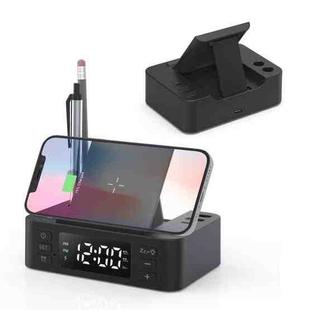 Wireless Charger Alarm Clock Foldable Mobile Stand With Pen Holder & Dual USB +1 Type-C Output(Black)