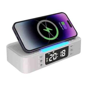 Digital Alarm Clock Wireless Charger Bluetooth Speaker RGB Night Light Cell Phone Stand(White)