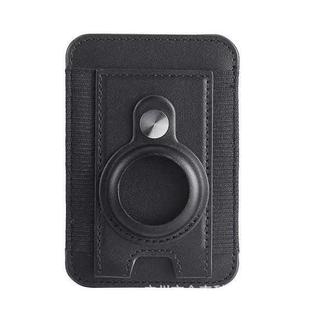 For AirTag Tracker Magnetic Leather Card Holder Wallet ID Case(Black)