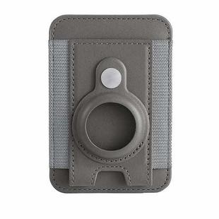 For AirTag Tracker Magnetic Leather Card Holder Wallet ID Case(Grey)