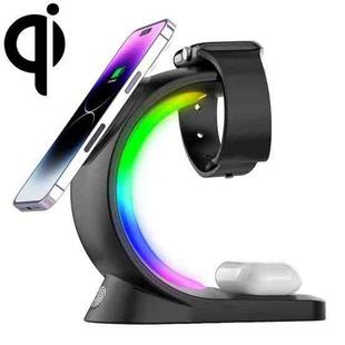 T17 3-in-1 RGB Atmosphere Light MagSafe Phone Watch Earphone Wireless Charger, Color: Black with  AU Plug