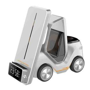 T20 5-in-1 Car-shaped Desktop Alarm Clock Wireless Charger with Atmosphere Light(White)