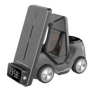 T20 5-in-1 Car-shaped Desktop Alarm Clock Wireless Charger with Atmosphere Light(Gray)